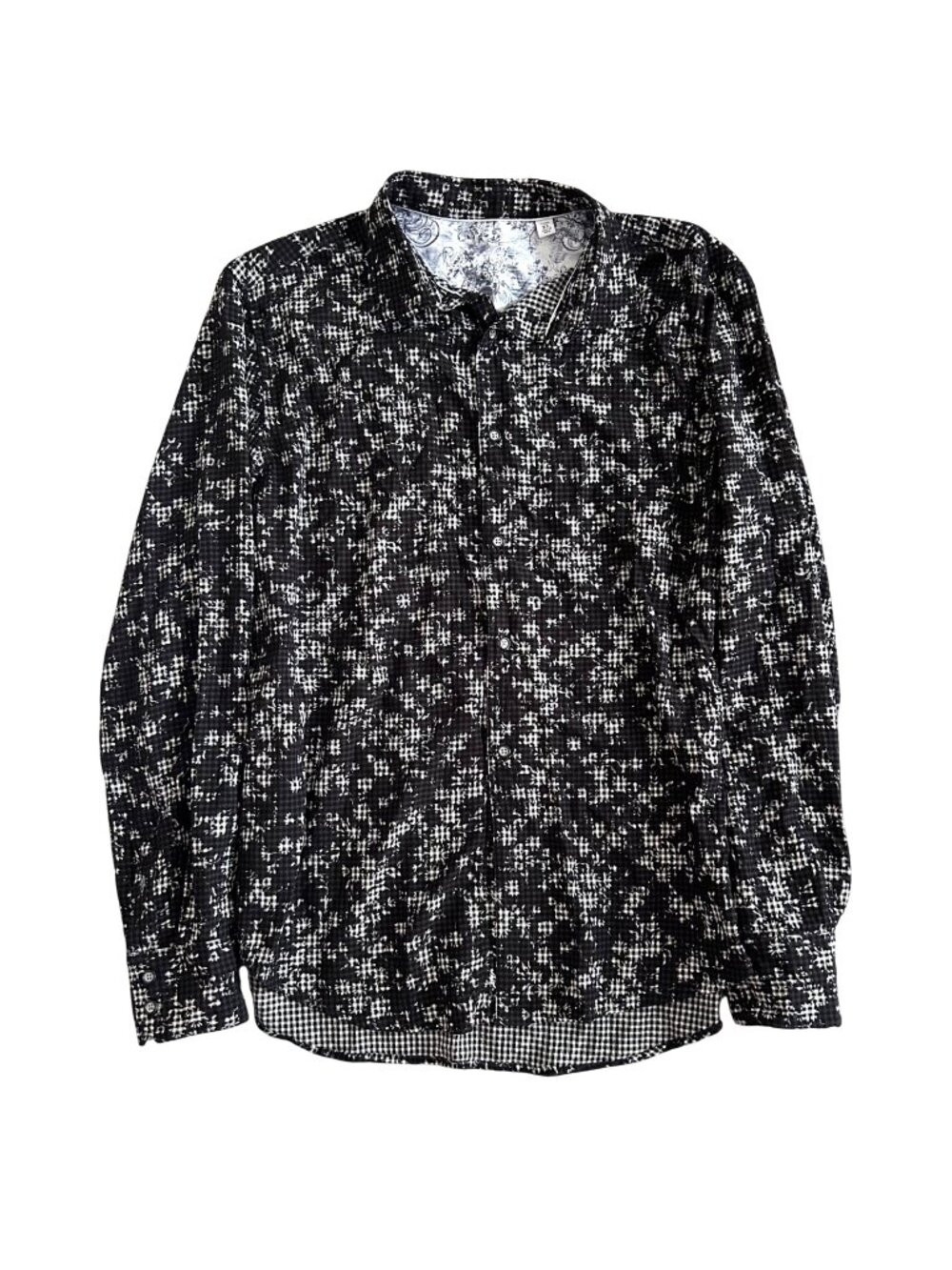Robert Graham Men's XL Black & White Embroidered Long Sleeve Shirt Classic Fit